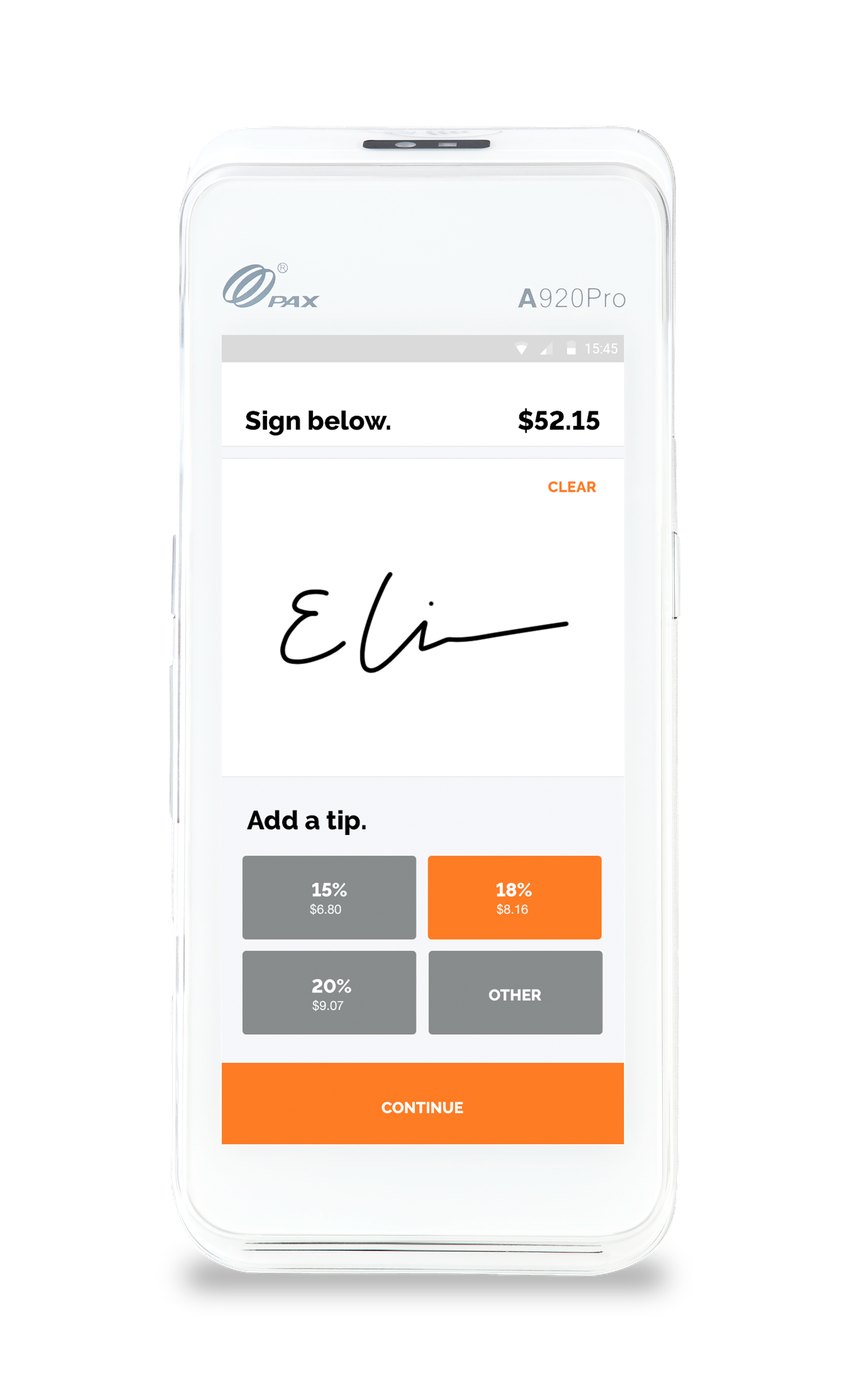 Point-of-sale app showing a customer signature screen