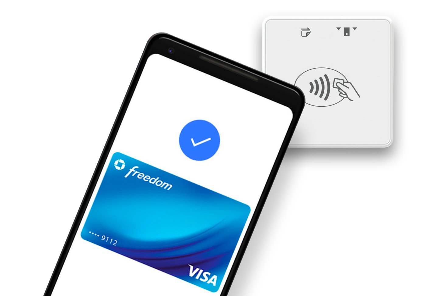 Mobile wallet payment shown beside a reader