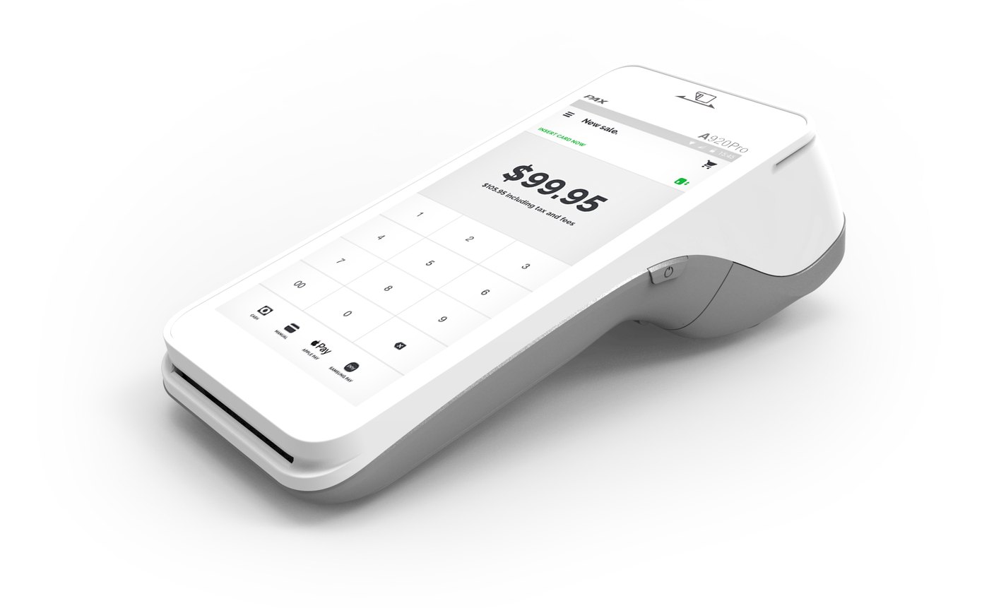 Payment terminal displaying a sample transaction