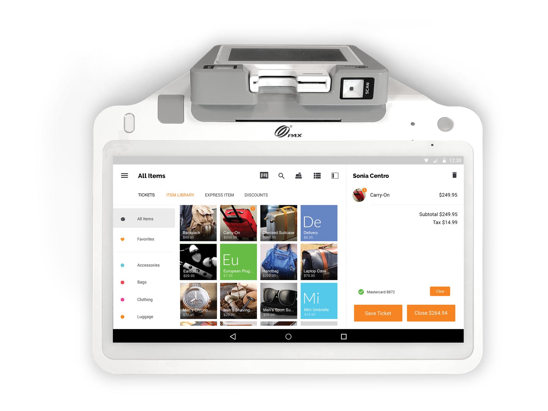 Front view of a touchscreen point-of-sale register
