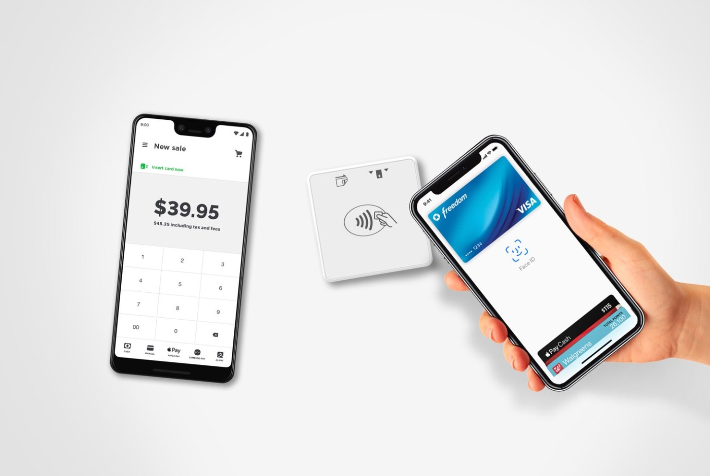 Smartphone checkout amount with a payment reader and mobile wallet