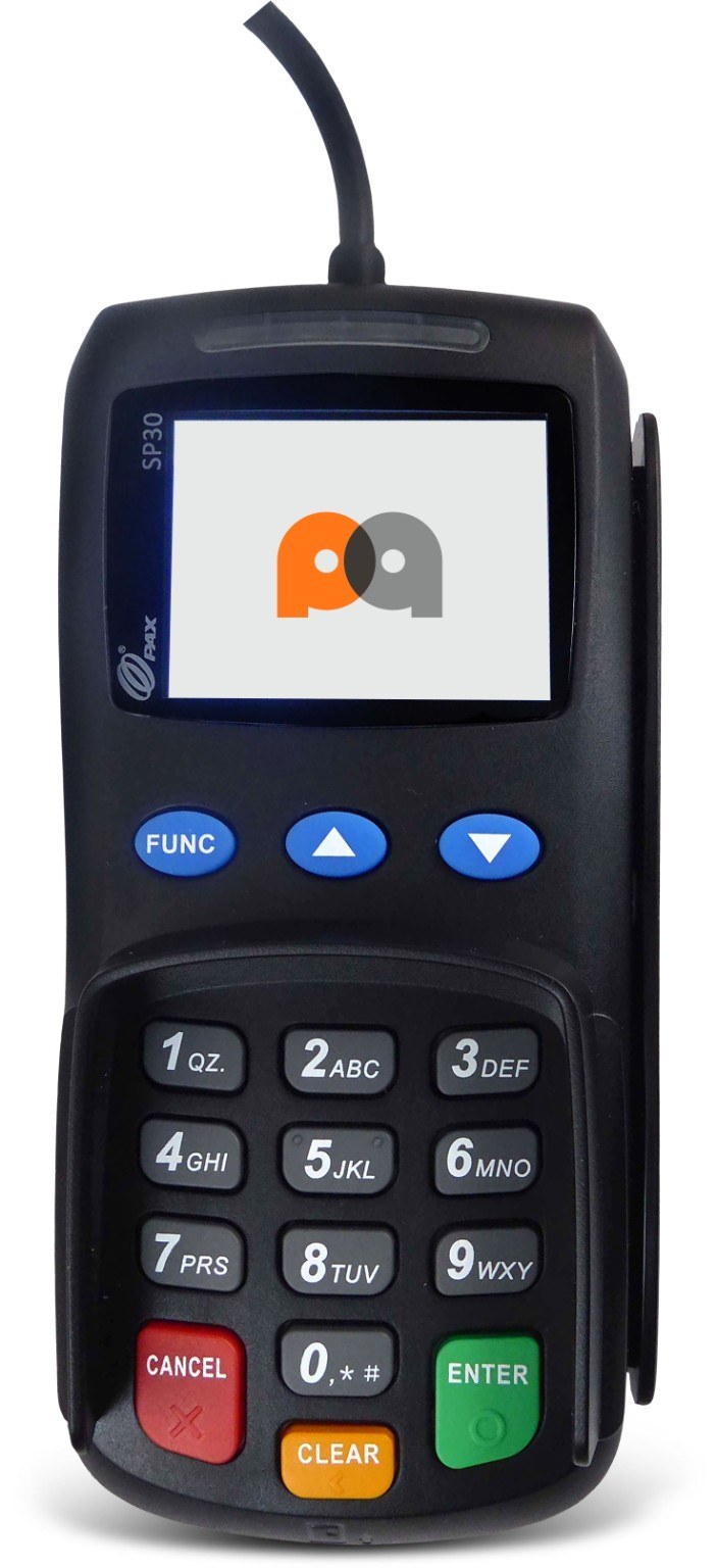 Front view of a black PIN pad reader